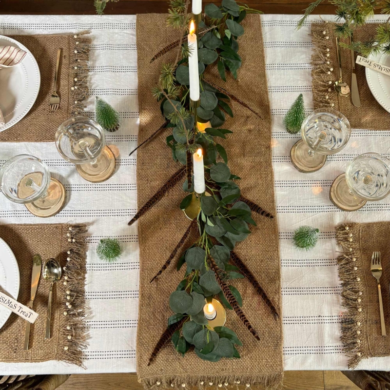 Sustainable Christmas Beaded Hessian Table Runner