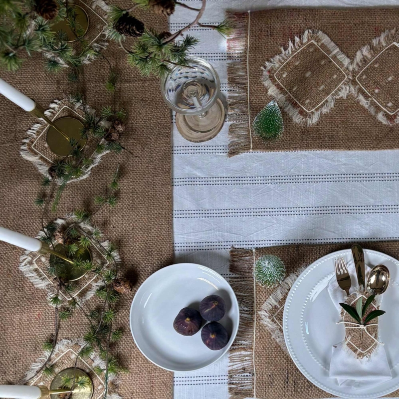 Sustainable Christmas Appliquéd Hessian Place Mat