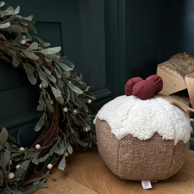 Sustainable Christmas Hessian 'Xmas Pudding' Door Stop