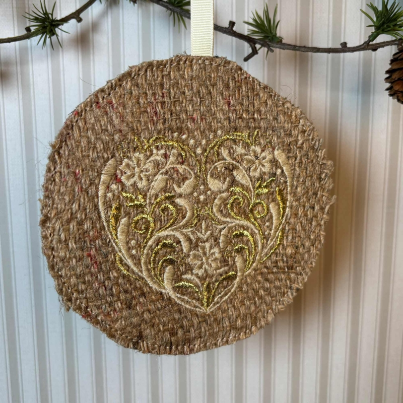 Sustainable Christmas Embroidered Hessian Tree Decorations