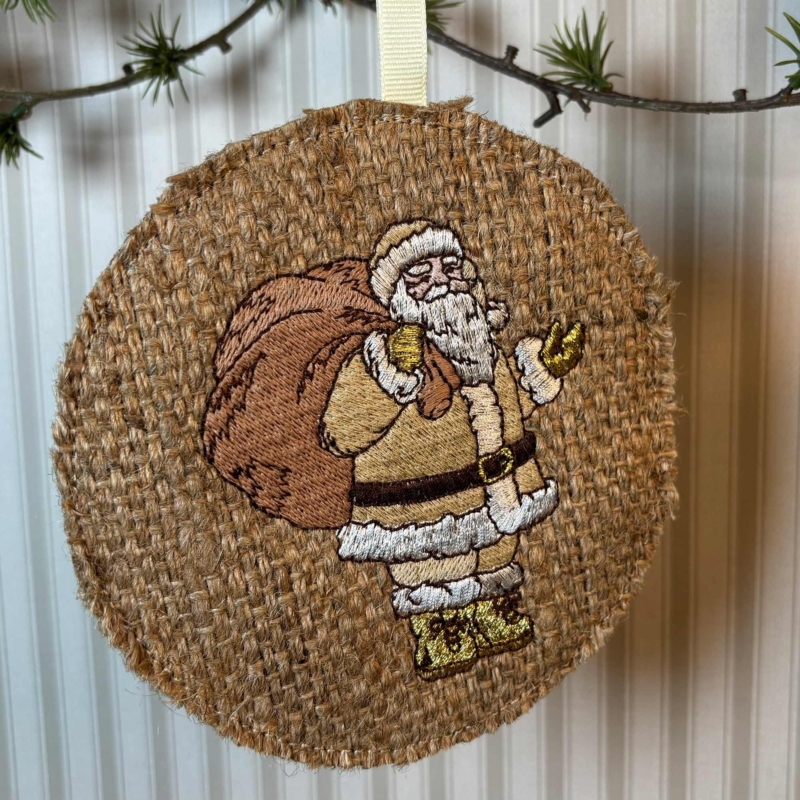 Sustainable Christmas Embroidered Hessian Tree Decorations