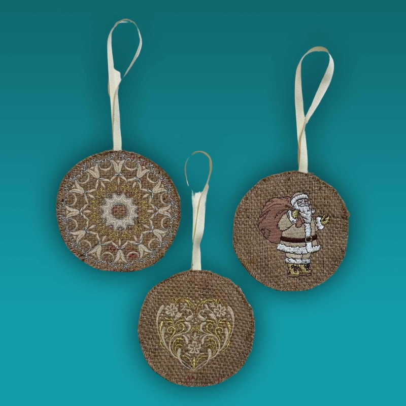 Sustainable Christmas Embroidered Hessian Tree Decorations